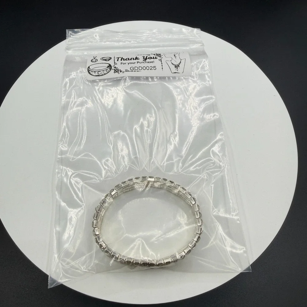 3 Row Clear Rhinestone Stretch Bracelet Silver Tone Sparkle Statement Jewelry